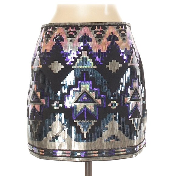 Express Black Aztec Sequin Mini Skirt - Picture 2 of 2